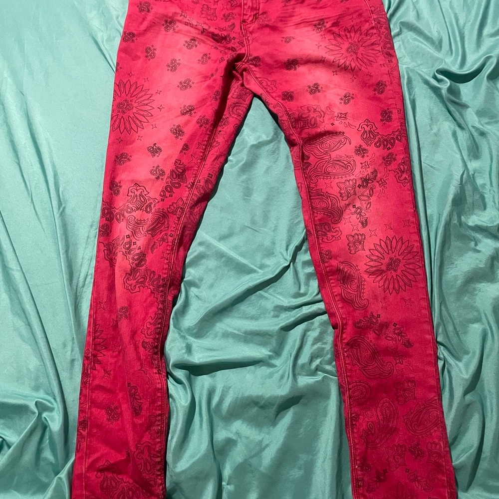 Ranbeeri Red Paisley Skinny Jeans